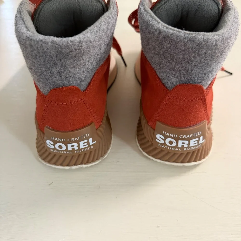 Sorel Out N About III Conquest Waterproof Suede Boots Burnt Orange Grey Womens